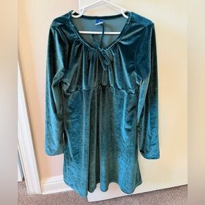 Girls Teal Green Velvet Long Sleeve Top - Size 8